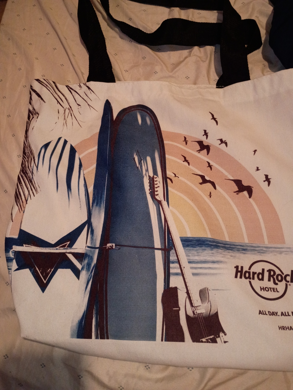 Hard Rock Hotel White and Blue Surf Print Tote Bag